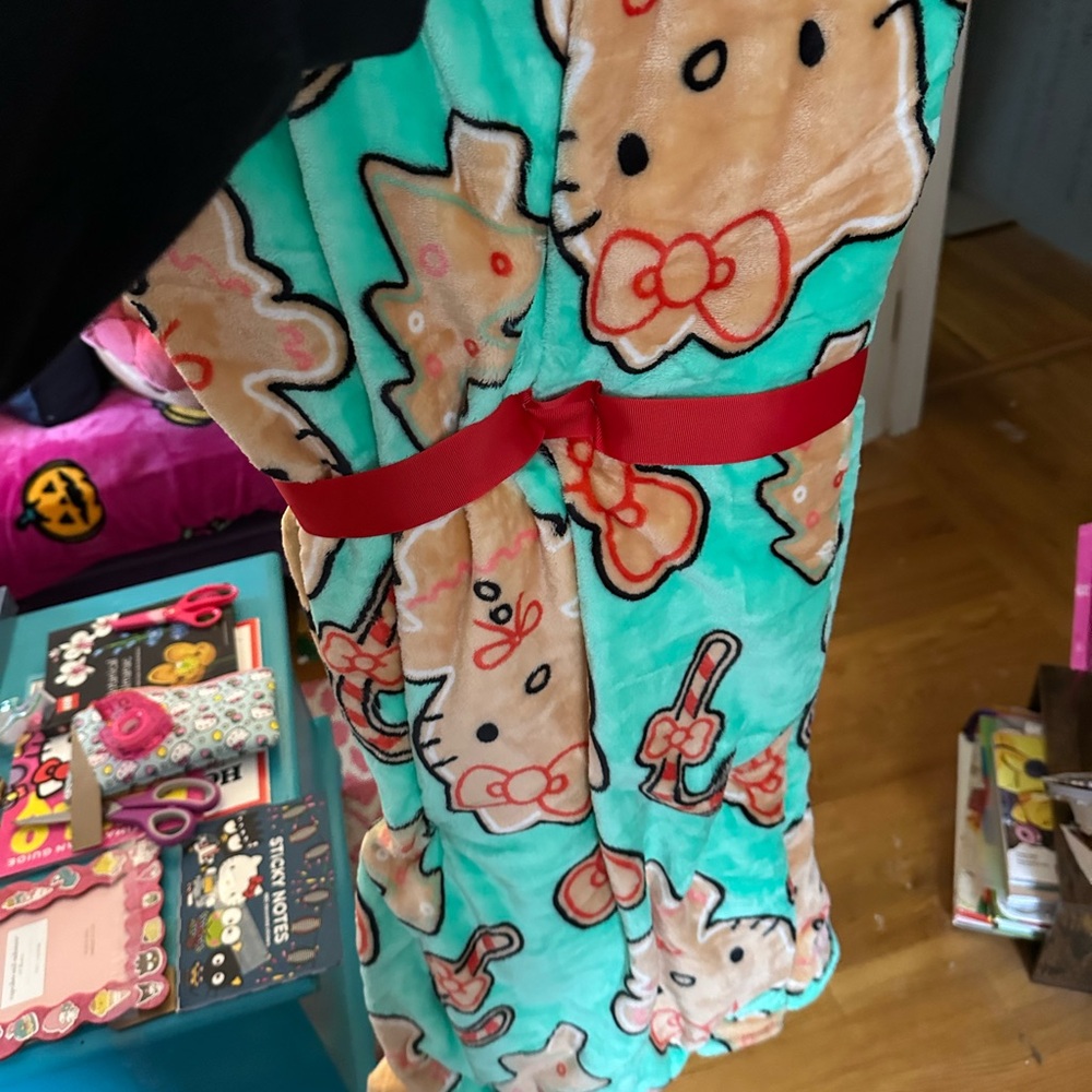 Hello kitty Teal Christmas Sugar Cookie Blanket - Picture 4 of 5